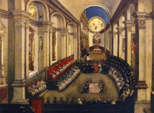 Anónimo. Concilio de Trento en la iglesia de Santa Maria Maggiore [pintura]. s.l, s.f.