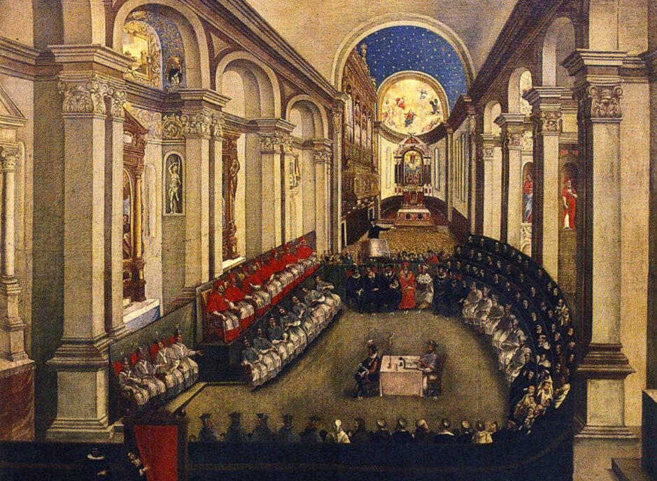 Anónimo. Concilio de Trento en la iglesia de Santa Maria Maggiore [pintura]. s.l, s.f.